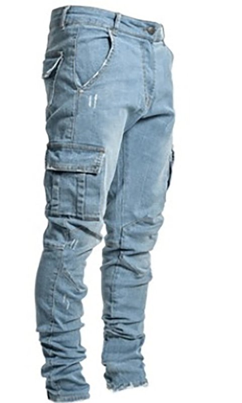 Men's Skinny Jeans – Water-Washed Denim with Side Pockets & Tapered Leg - Premium Pants for sale