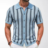 Men's Slim Fit Jacquard Knitted Polo Shirt – Short Sleeve Striped Top - Premium Activewear for sale