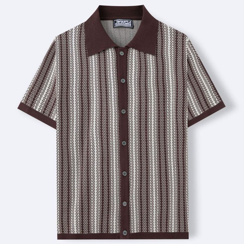 Men's Slim Fit Jacquard Knitted Polo Shirt – Short Sleeve Striped Top - Premium Activewear for sale