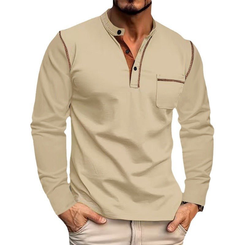 Men's Stand Collar Long Sleeve Polo Shirt – Loose Fit Casual Top - Premium Activewear for sale