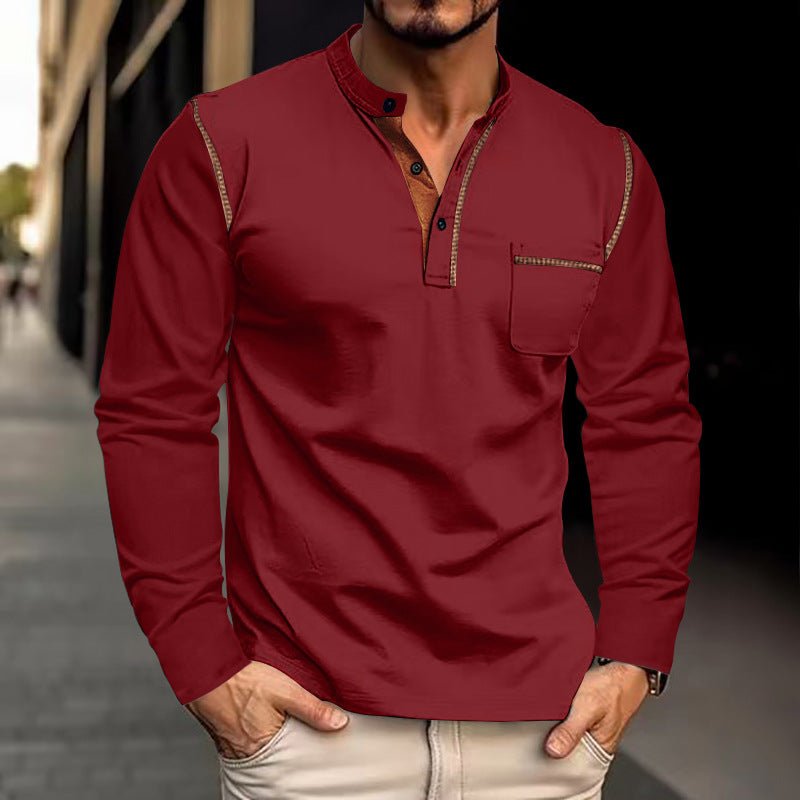 Men's Stand Collar Long Sleeve Polo Shirt – Loose Fit Casual Top - Premium Activewear for sale