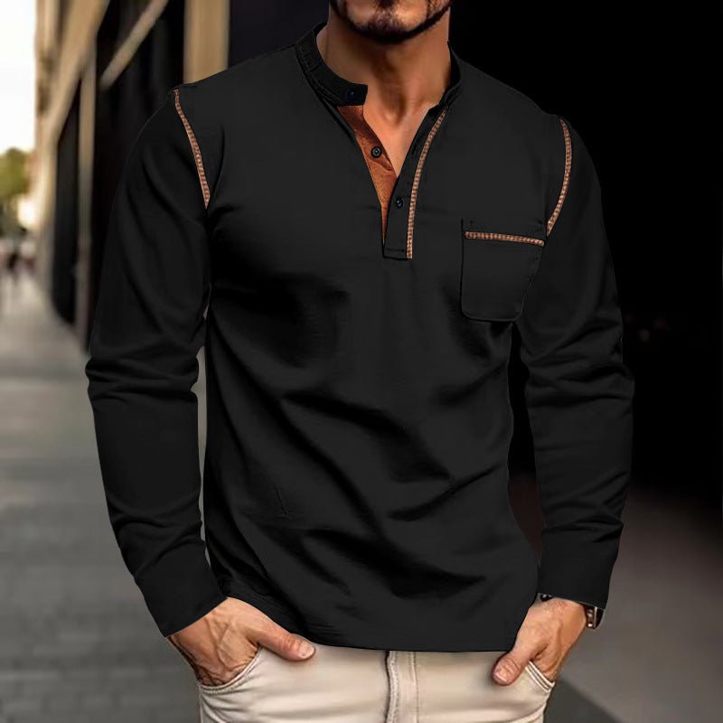 Men's Stand Collar Long Sleeve Polo Shirt – Loose Fit Casual Top - Premium Activewear for sale