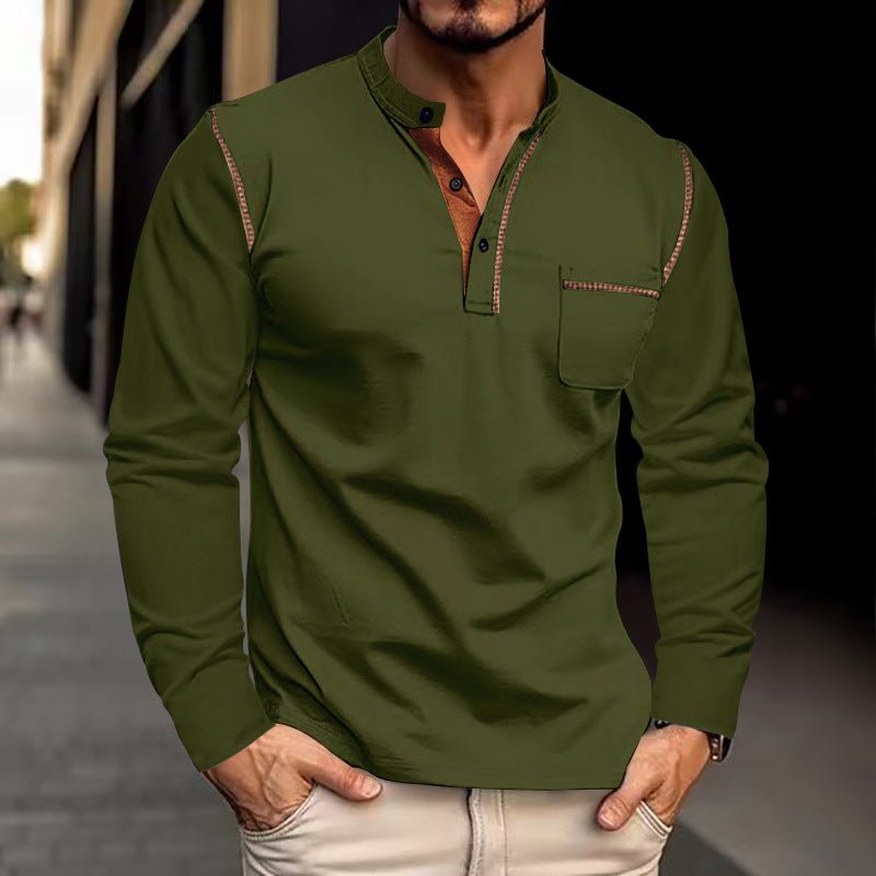 Men's Stand Collar Long Sleeve Polo Shirt – Loose Fit Casual Top - Premium Activewear for sale