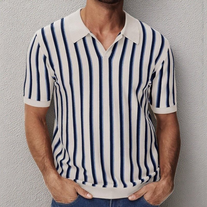 Men's Striped Knitted Polo Shirt – Summer Lapel Short Sleeve Top - Premium Activewear for sale