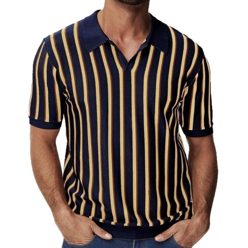 Men's Striped Knitted Polo Shirt – Summer Lapel Short Sleeve Top - Premium Activewear for sale