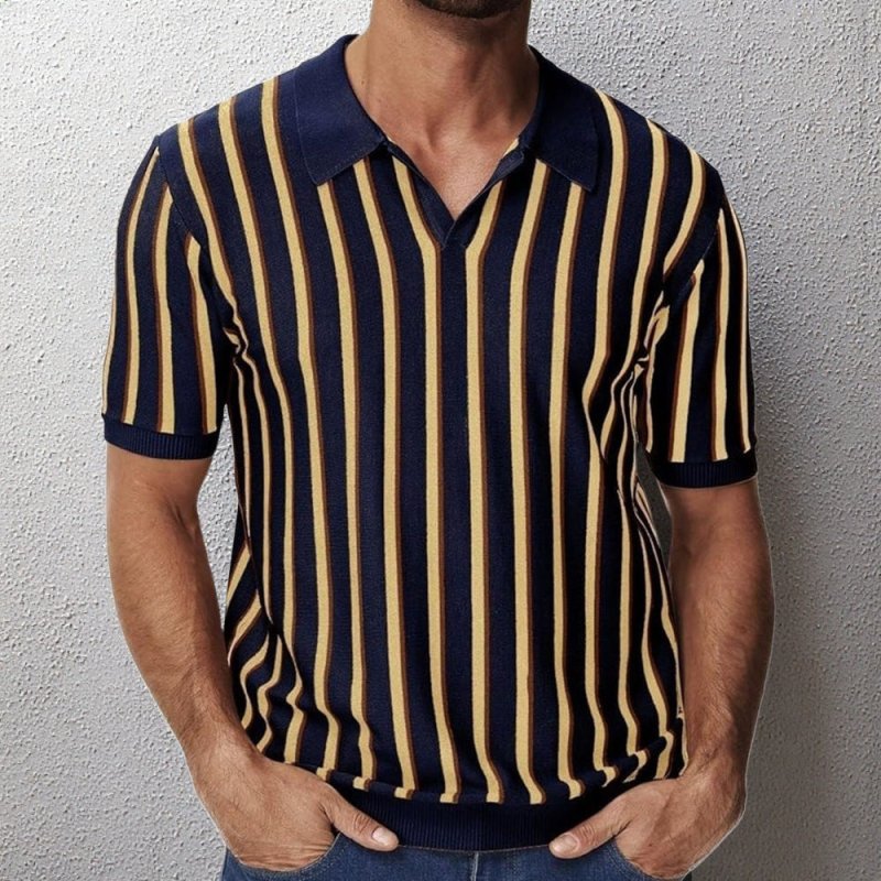 Men's Striped Knitted Polo Shirt – Summer Lapel Short Sleeve Top - Premium Activewear for sale