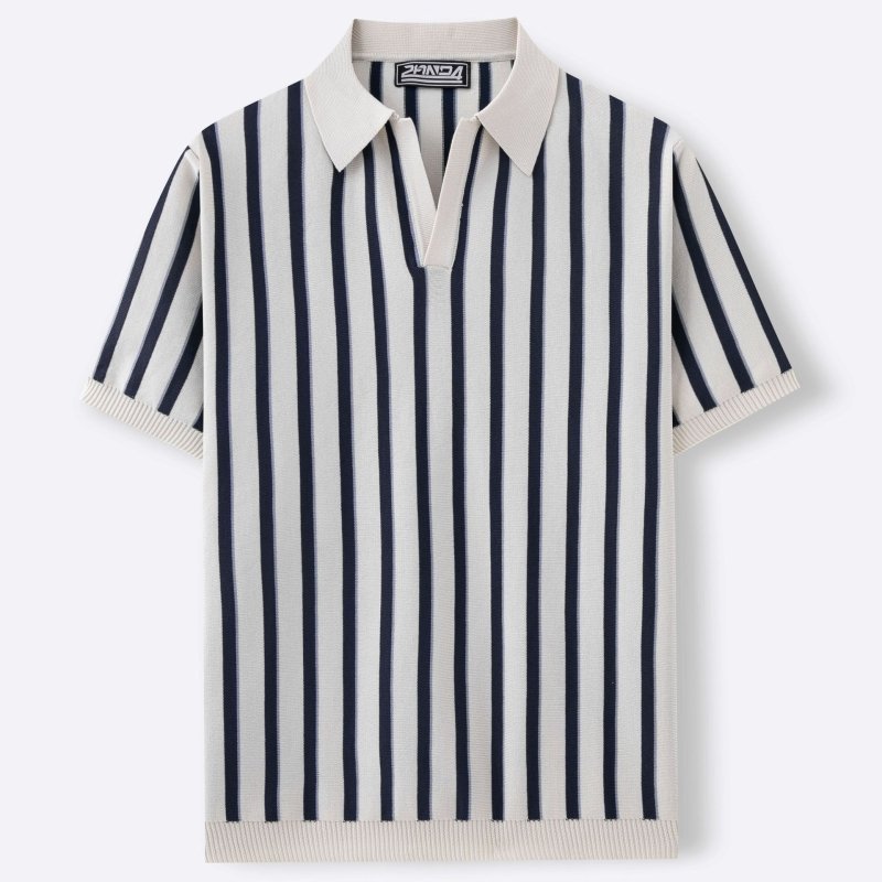 Men's Striped Knitted Polo Shirt – Summer Lapel Short Sleeve Top - Premium Activewear for sale