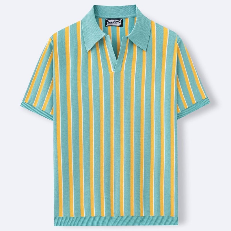 Men's Striped Knitted Polo Shirt – Summer Lapel Short Sleeve Top - Premium Activewear for sale