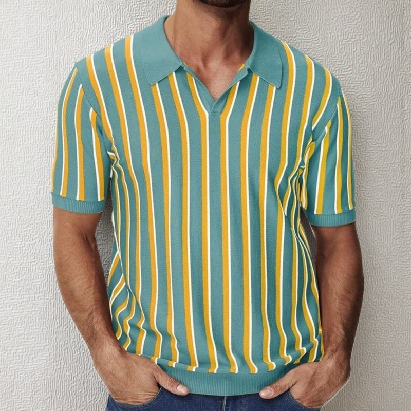 Men's Striped Knitted Polo Shirt – Summer Lapel Short Sleeve Top - Premium Activewear for sale