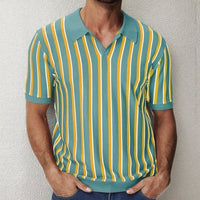 Men's Striped Knitted Polo Shirt – Summer Lapel Short Sleeve Top - Premium Activewear for sale