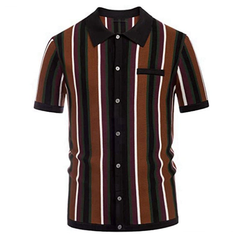 Men's Striped Polo Collar Knitted T-Shirt – Short Sleeve Casual Summer Top - Premium Activewear for sale
