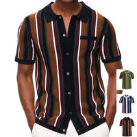 Men's Striped Polo Collar Knitted T-Shirt – Short Sleeve Casual Summer Top - Premium Activewear for sale