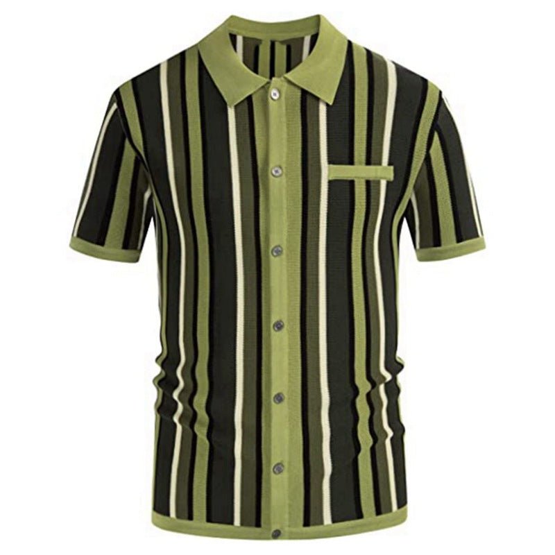 Men's Striped Polo Collar Knitted T-Shirt – Short Sleeve Casual Summer Top - Premium Activewear for sale