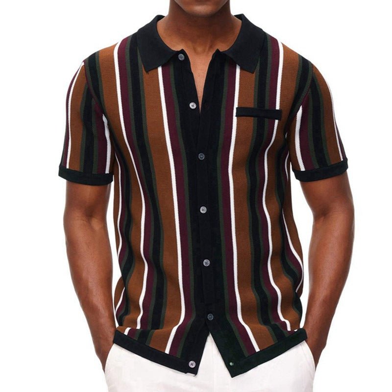 Men's Striped Polo Collar Knitted T-Shirt – Short Sleeve Casual Summer Top - Premium Activewear for sale