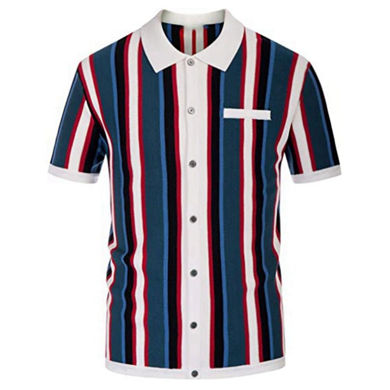 Men's Striped Polo Collar Knitted T-Shirt – Short Sleeve Casual Summer Top - Premium Activewear for sale