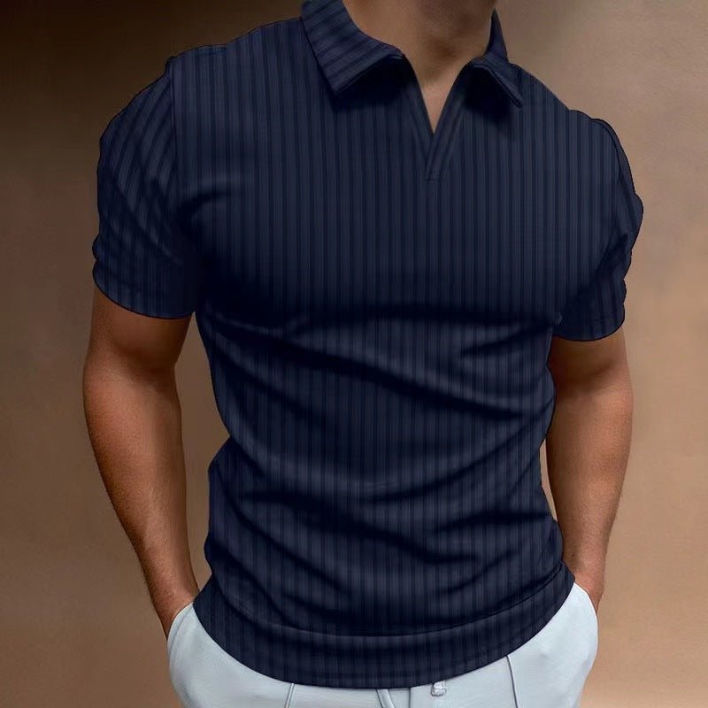 Men's Striped V - Neck Polo T-Shirt – Short Sleeve High Elastic Summer Top - Premium Activewear for sale