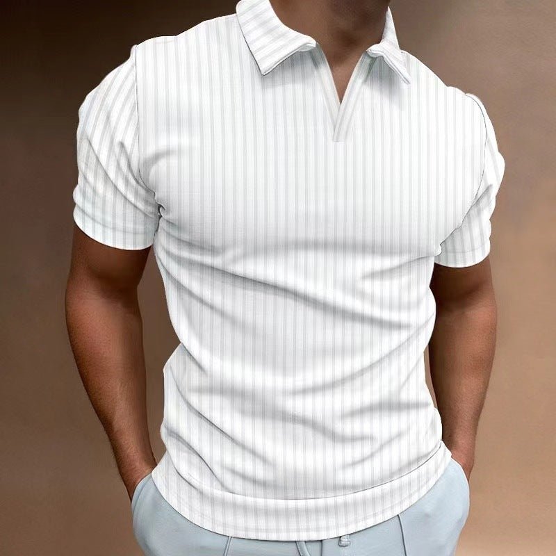 Men's Striped V - Neck Polo T-Shirt – Short Sleeve High Elastic Summer Top - Premium Activewear for sale