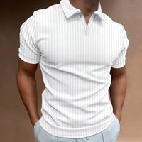 Men's Striped V - Neck Polo T-Shirt – Short Sleeve High Elastic Summer Top - Premium Activewear for sale