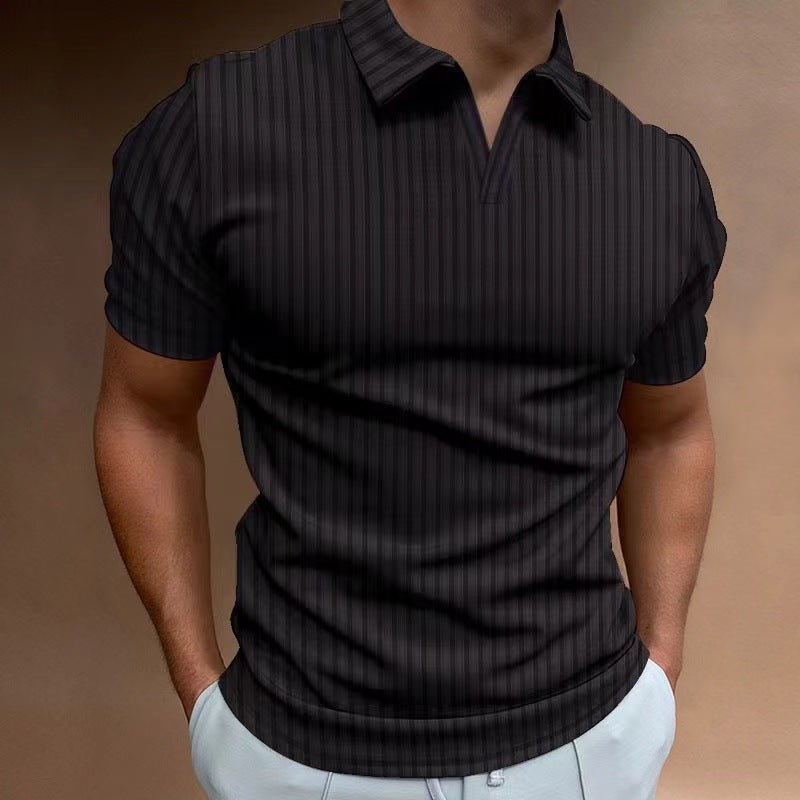 Men's Striped V - Neck Polo T-Shirt – Short Sleeve High Elastic Summer Top - Premium Activewear for sale