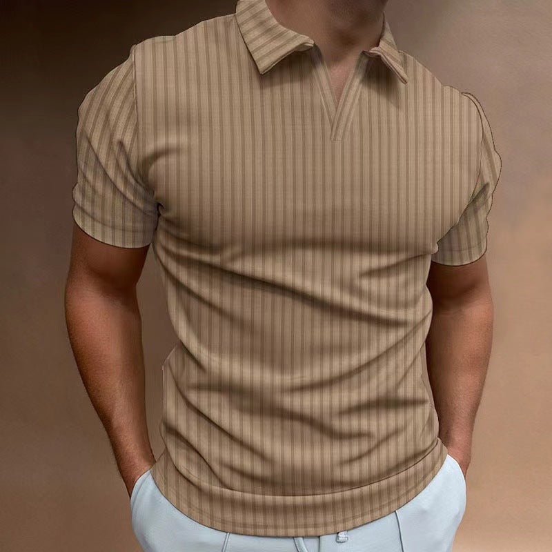Men's Striped V - Neck Polo T-Shirt – Short Sleeve High Elastic Summer Top - Premium Activewear for sale