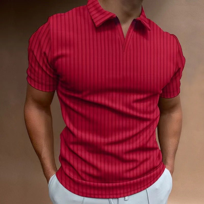 Men's Striped V - Neck Polo T-Shirt – Short Sleeve High Elastic Summer Top - Premium Activewear for sale