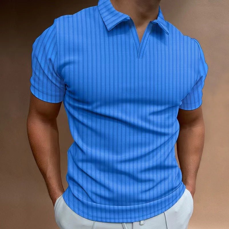 Men's Striped V - Neck Polo T-Shirt – Short Sleeve High Elastic Summer Top - Premium Activewear for sale