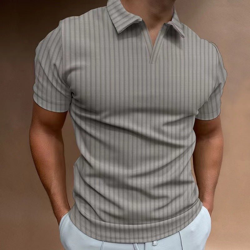 Men's Striped V - Neck Polo T-Shirt – Short Sleeve High Elastic Summer Top - Premium Activewear for sale