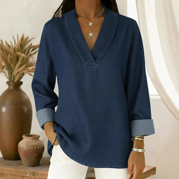 Men's Vintage Denim Polo Collar Shirt – Long Sleeve Casual Top - Premium Activewear for sale