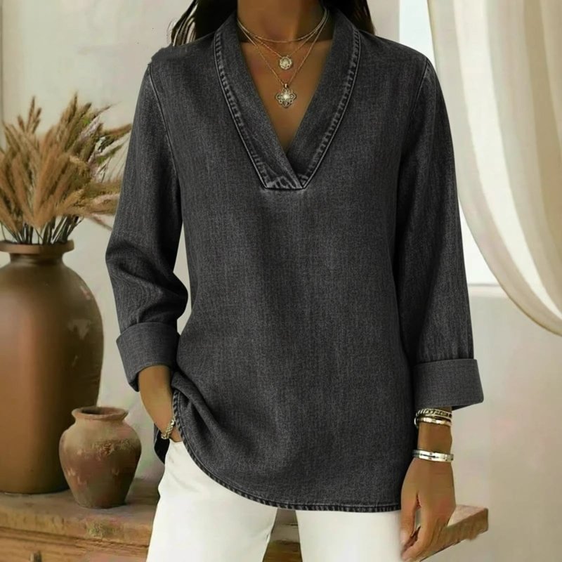 Men's Vintage Denim Polo Collar Shirt – Long Sleeve Casual Top - Premium Activewear for sale