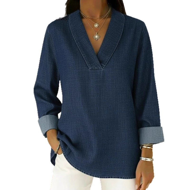 Men's Vintage Denim Polo Collar Shirt – Long Sleeve Casual Top - Premium Activewear for sale