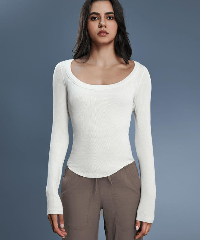 Off - Shoulder Yoga Top - Long Sleeve Sports Shirt - Premium for sale