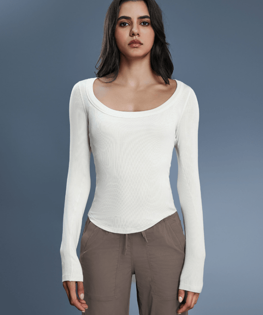 Off - Shoulder Yoga Top - Long Sleeve Sports Shirt - Premium for sale