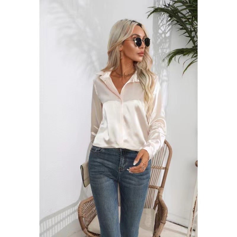 One Button Satin Shirt Office Long Sleeve Shirt Spring Summer Loose Top Women Clothing