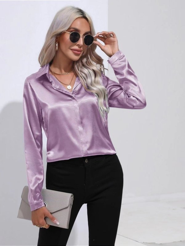 One Button Satin Shirt Office Long Sleeve Shirt Spring Summer Loose Top Women Clothing