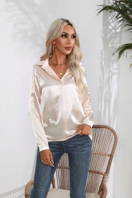 One Button Satin Shirt Office Long Sleeve Shirt Spring Summer Loose Top Women Clothing