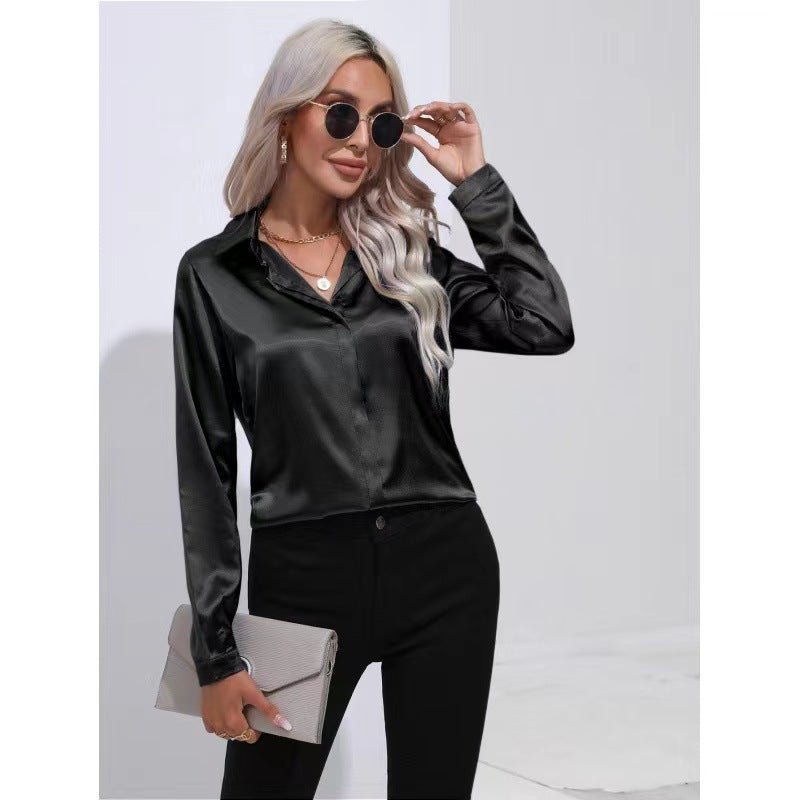 One Button Satin Shirt Office Long Sleeve Shirt Spring Summer Loose Top Women Clothing