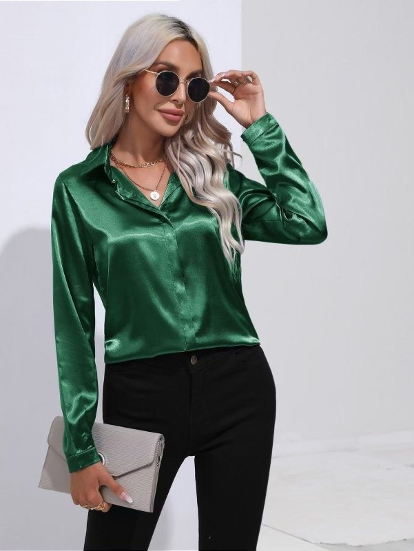 One Button Satin Shirt Office Long Sleeve Shirt Spring Summer Loose Top Women Clothing