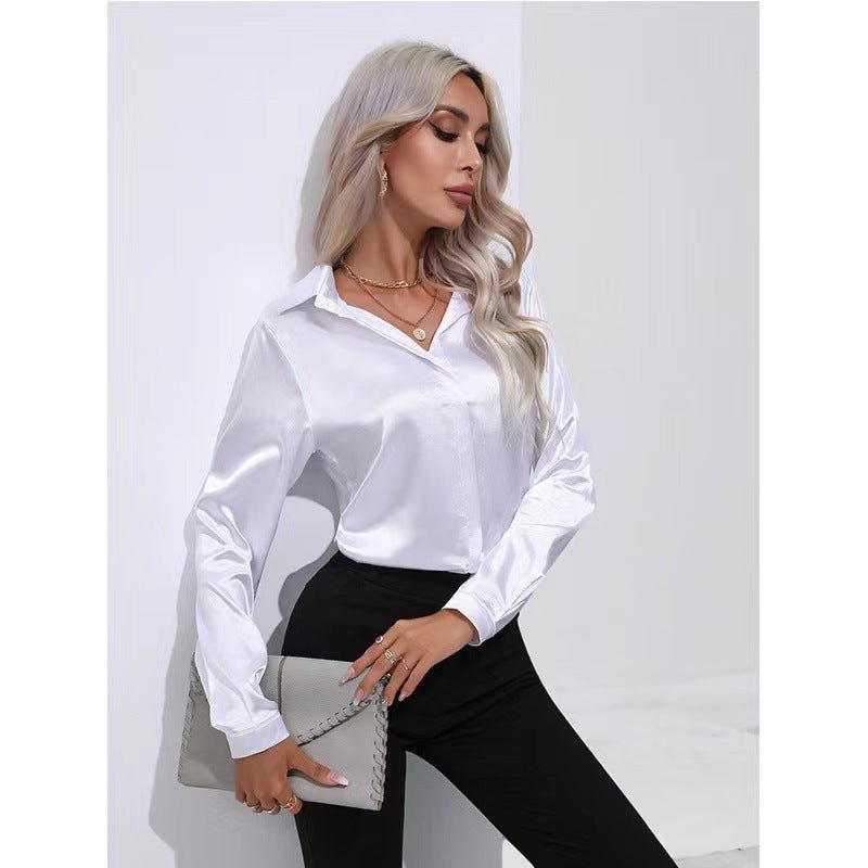 One Button Satin Shirt Office Long Sleeve Shirt Spring Summer Loose Top Women Clothing