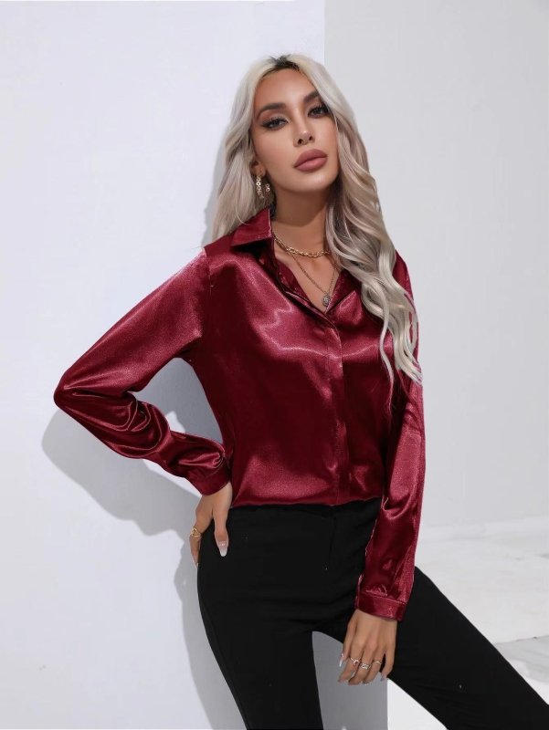 One Button Satin Shirt Office Long Sleeve Shirt Spring Summer Loose Top Women Clothing