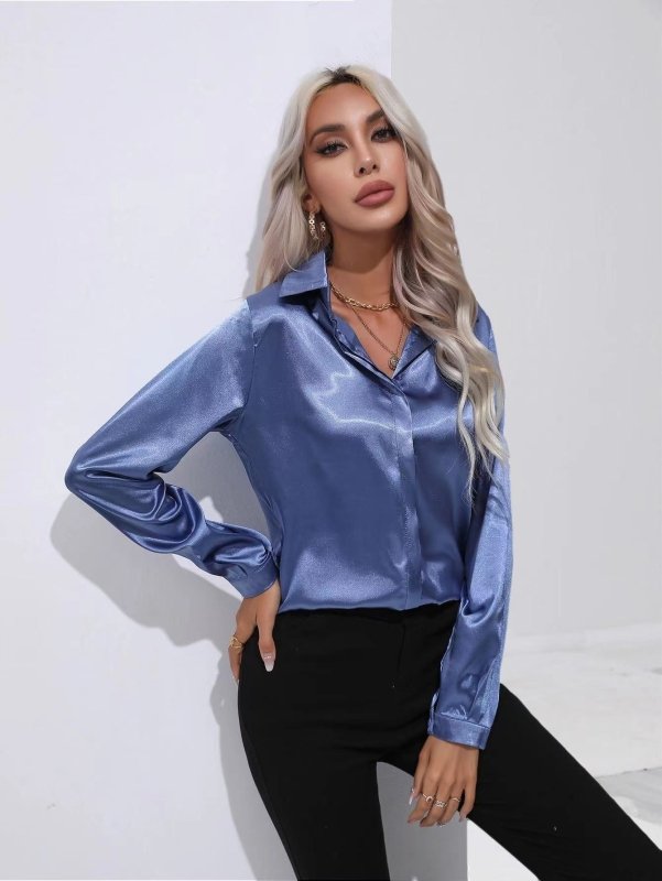 One Button Satin Shirt Office Long Sleeve Shirt Spring Summer Loose Top Women Clothing