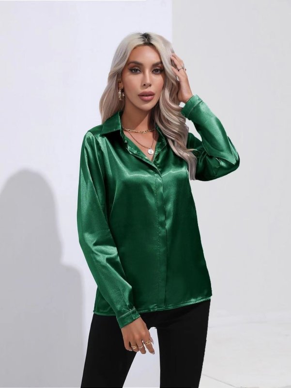 One Button Satin Shirt Office Long Sleeve Shirt Spring Summer Loose Top Women Clothing