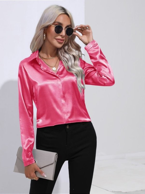 One Button Satin Shirt Office Long Sleeve Shirt Spring Summer Loose Top Women Clothing