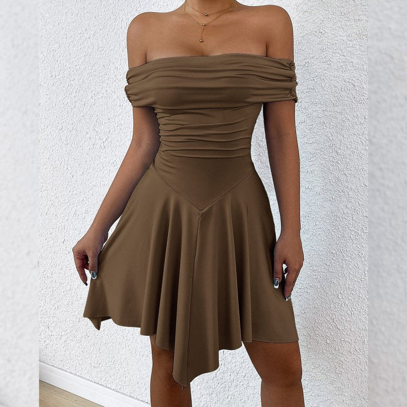 One - line neck irregular busted strapless Slim sexy dresses - Premium dresses for sale