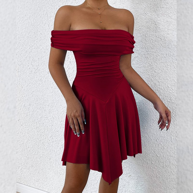 One - line neck irregular busted strapless Slim sexy dresses - Premium dresses for sale