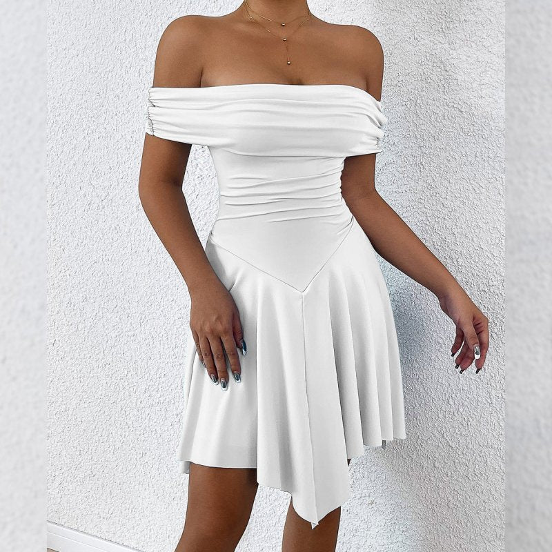 One - line neck irregular busted strapless Slim sexy dresses - Premium dresses for sale