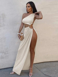 One Shoulder Cutout Maxi Dress with Gold Chain Detail - Premium Dresses for sale