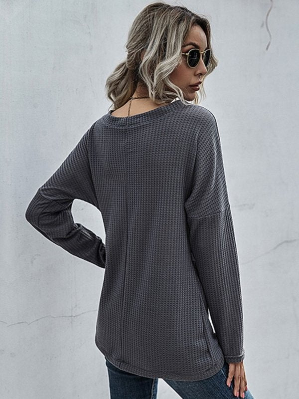 Perfee Waffle - Knit Surplice Long Sleeve Top