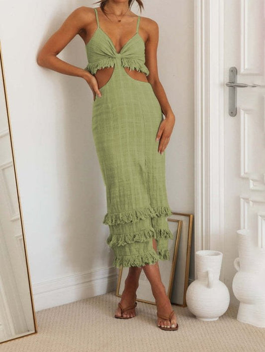 Personalized Sling Dress Close Fitting Sheath Long Slim Fit Slit Hemline at Hem Backless Dress