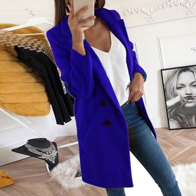 Plus Size Autumn Winter Wool Coat Women Elegant Blazer Ladies Cashmere Womens Coats Office Solid Medium Long Section Camel Coat