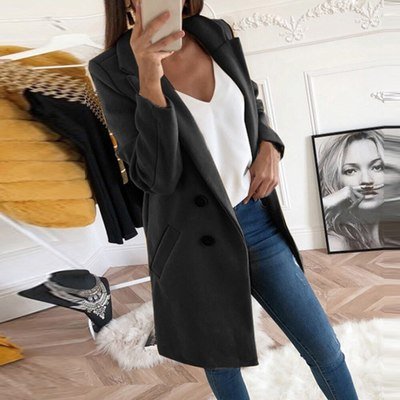 Plus Size Autumn Winter Wool Coat Women Elegant Blazer Ladies Cashmere Womens Coats Office Solid Medium Long Section Camel Coat